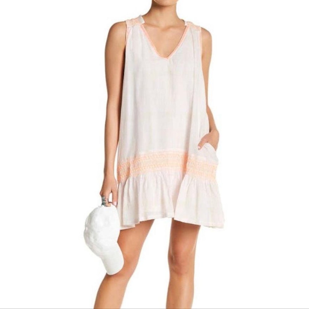 FREE PEOPLE Run with Me Pockets Embroidered Babydoll Tunic Coverup Mini Dress S